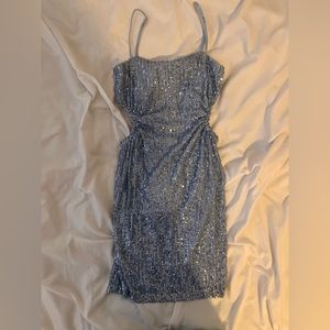 Blue sequin cut out mini dress